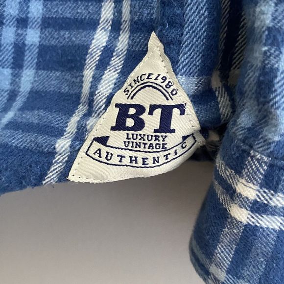 Boston Traders Plaid Flannel Shirt Sz. Small Button Front Down Blue White - Picture 5 of 9